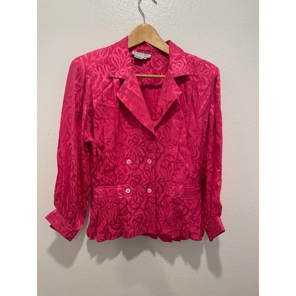 Vintage Argenti Womens Blazer Size 6 Pink Silk Satin Double Breasted Secretary
